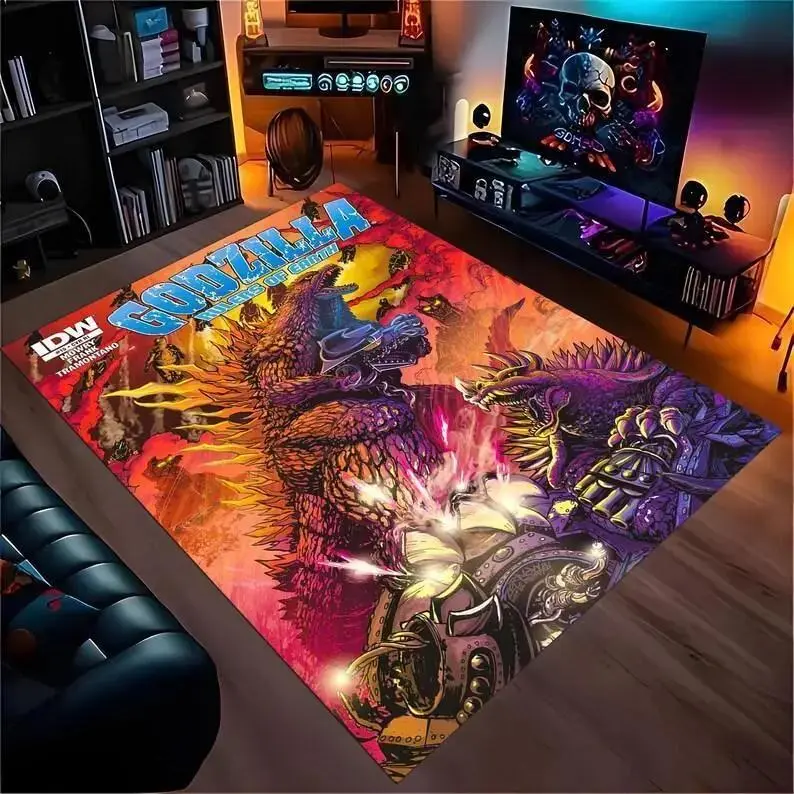 Godzilla Glow-in-the-Dark Kaiju Artwork Decorative Rug - Bold Graphics Indoor Floor Mat for Gamer Room, Household Textile Carpet (Note: Dimensions in image are for illustration purposes only), Area Rug