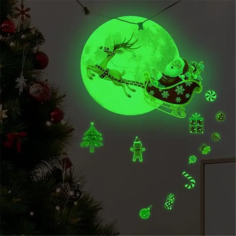 Christmas Glow in The Dark Wall Decals Santa Claus Tree Decorations Indoor Bedroom Window Decor (Santa Claus 2)
