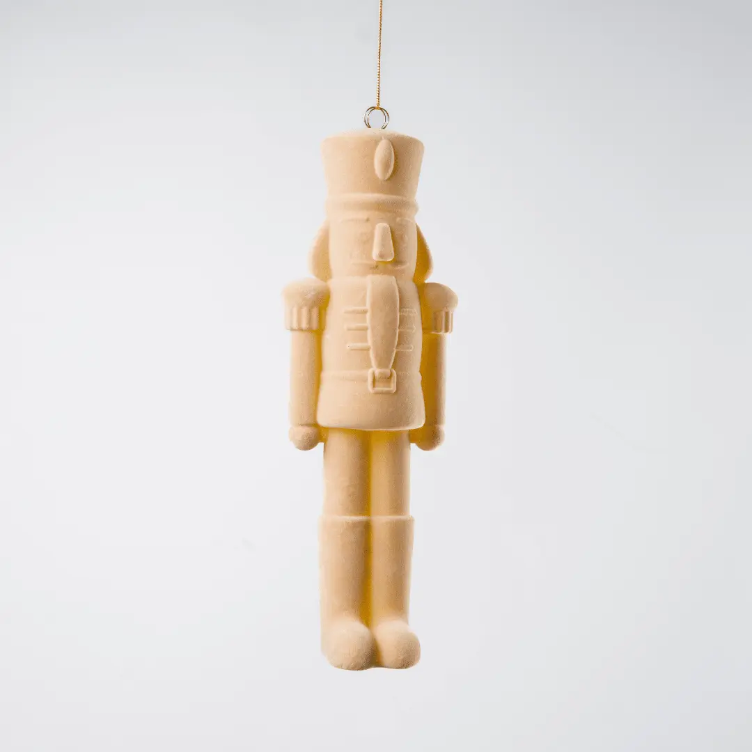 Beige Flocked Nutcracker Ornament 12-Inch