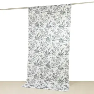 French Toile Polyester Backdrop Curtain – Black Floral 5ft x 10ft Rod Pocket Drape Panel