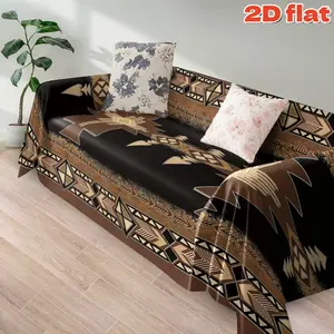 2D flat 1Pc Vintage Tribal Aztec Pattern Sofa Cover with Geometric Arrow Design - Bohemian Ethnic Style Furniture Protector for All Seasons Durable Anti-Slip Couch Slipcover Living Room Office Home Decor