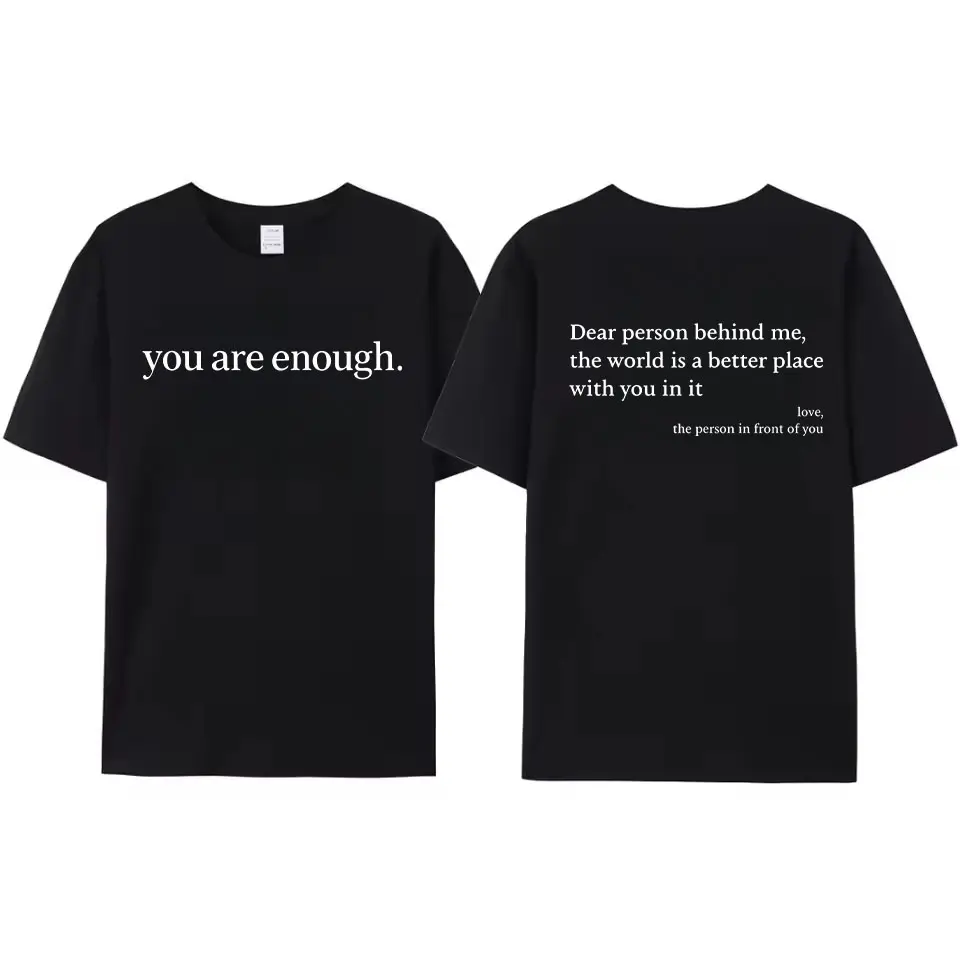 Graphic Tee with Mental Health Affirmations, Cozy Crewneck with Digital Print & Short Sleeves, Universal Fit, Shirts, Round Neck Women's T-shirts Black Casual