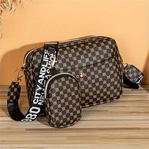 Swaggy Slayers - 2 pcs Chic Argyle Quilted Shoulder Bag Set - Fashionable Crossbody Bags with Matching Coin Purse - Durable PU Leather for Versatile Style