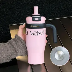 Tumbler with Handle and Straw | 100% Leakproof Insulated Tumbler with Lid and Straw | Stainless Steel Water Bottle Holder Water Bottle  Leak-Proof Insulated Water Bottle Portable Handheld Straw Cup | Cup Holder Friendly Base  Coffee Large Capacity Car Cup