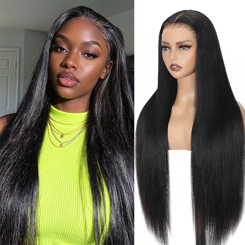 Ramiss Upgrade 13*6 Bone Straight HD Lace Frontal Wigs Wear And Go Glueless Wigs 100% Pre Cut  Pre Bleached Tiny Knots Beginner Friendly 220% High Density Human Hair Straight Human Hair Wigs For Black Wemen