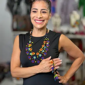 Handmade Glass Bead Jewelry Set - Necklace Earrings Bracelet Artisan Crafted Timeless Design Unique One of a Kind collar artesanal collar 3 cadenas chaquira