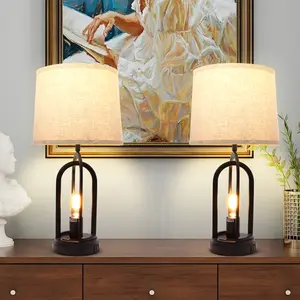 DEMILARE   Set of 2 Modern Nightstand Lamps – USB charging ports, a unique base design, and a soft cream fabric shade. Bulb per lamp. Ideal for bedrooms, living rooms, and reading nooks, with easy button control for convenient use,Stock Up,Mother's Day