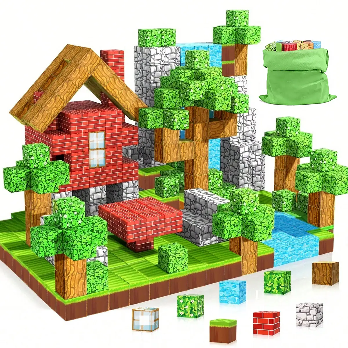 Magnetic Blocks Set with Storage Bag, Educational Toy for Ages 3+, Perfect Holiday Gift, Includes 30-240 Pieces