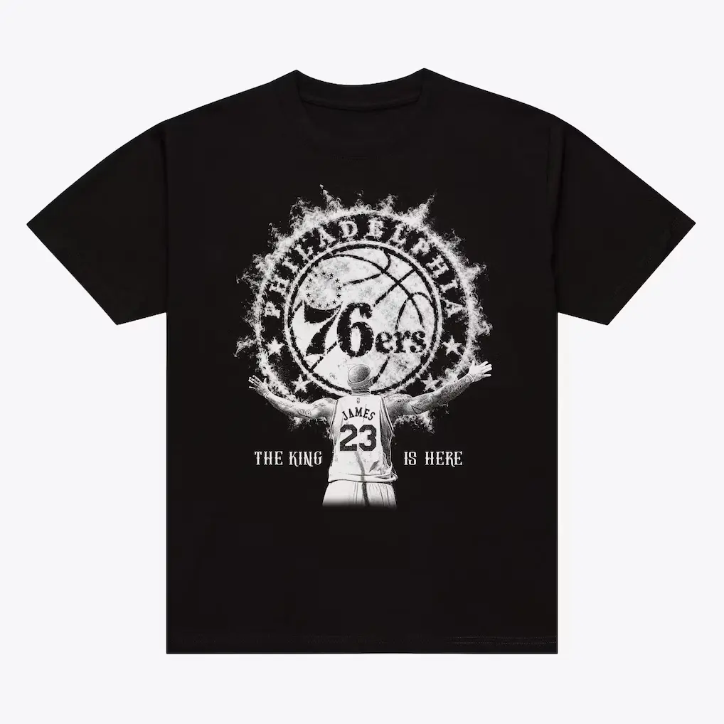 LeBron James Graphic T-Shirt, 76ers Inspired Basketball Legend Tee, Vintage Sports Streetwear Shirt, Retro Athletic Style Short Sleeve Top, Casual Fan Gift for Men Women
