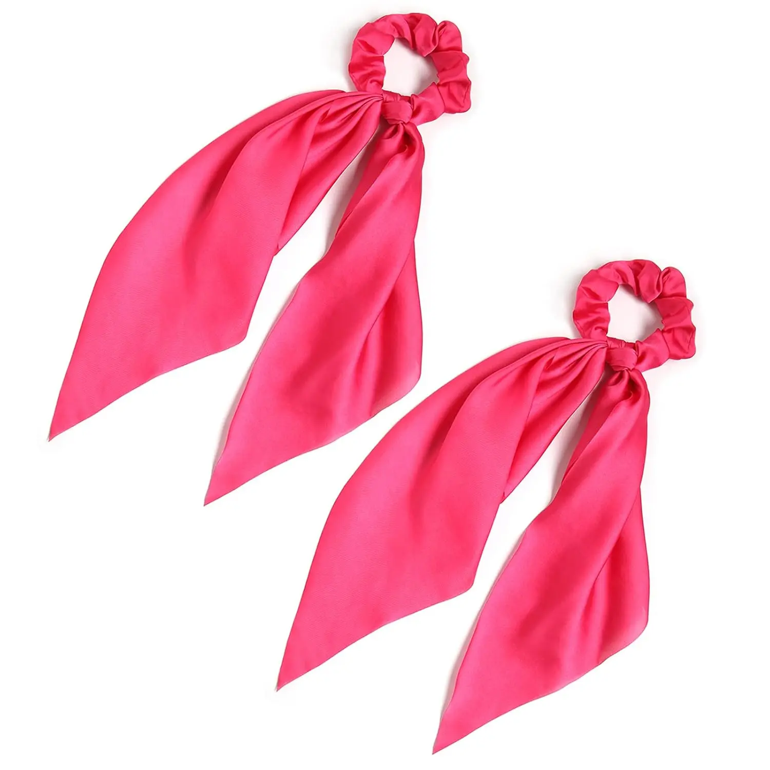Pack of 2 Knotted Bow Hair Scrunchies Elastic Hair Scarf Black Hair Ties Bands Satin Hair Ribbon Scrunchy Red Ponytail Holder for Women and Girls (Hot )