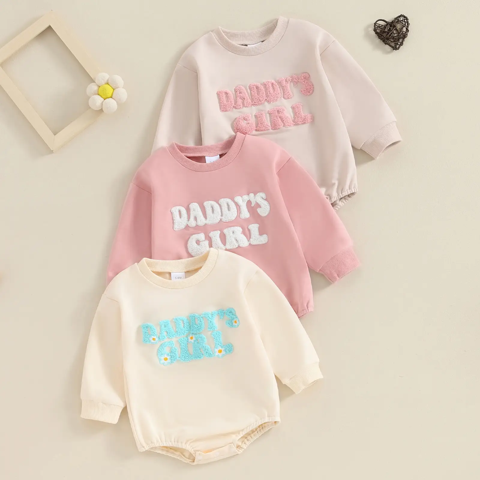 Toddler Baby Girl Clothes Embroidery Daddy's Girl Sweatshirt Romper Oversized Bodysuit Onesie Baby Girls Outfit