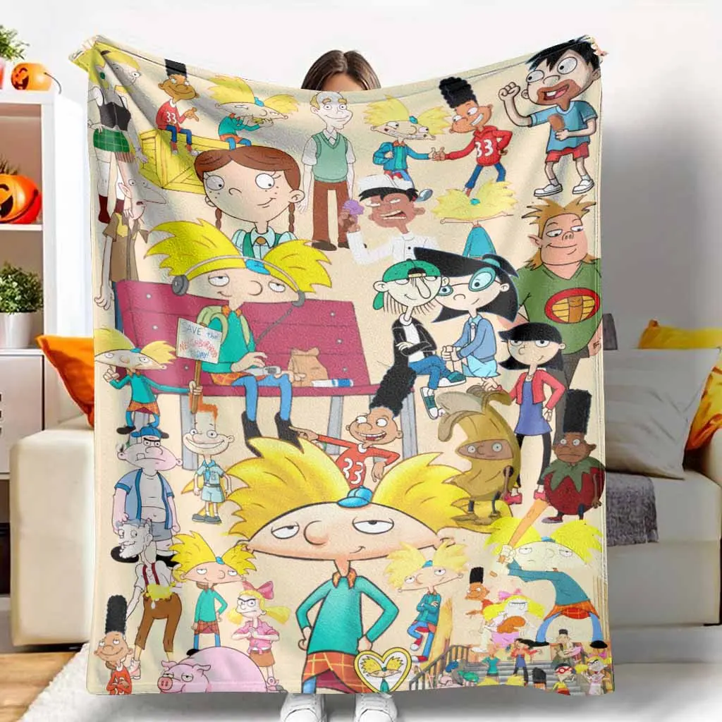 Cartoon Character Flannel Blanket - Retro Animated Print, Flannel Fabric, Lightweight Weave, Soft, Cozy, Warm, Fade-Resistant, Multi-Size for Sofa, Travel, Birthday Gifts Home Decor Bedding Throw, Home & Travel