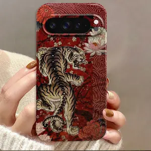 Tiger Lotus Chrysanthemum Red Film Hard Protective Phone Case Suitable for Google Pixel 9 Pro XL/9 Pro 5G/9/ 8 Pro/ 8/ 8A/ 7 Pro/ 7/ 7a/10/10 Pro/10 Pro XL, All Inclusive Cover, Gift for Men and Women, Accessories