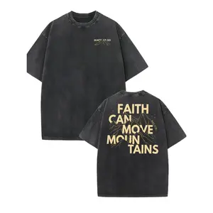 Faith Can Move Mountains Graphic Tee Soft Washed Cotton T Shirt for Men Heavyweight Round Neck Casual Streetwear Outdoor Daily Wear