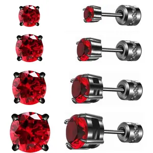 4 Pairs Titanium Hypoallergenic Earrings for Sensitive Ears Rainbow 5A Cubic Zirconia Screw Back Stud Earrings for Women Men Surgical Stainless Steel Double Side Piercing Sleeper Studs Jewelry