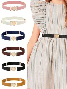 Adjustable Elastic Waistband, Fashion Metal Heart Buckle, No Hole Alloy Belt, Women's Heart Shape Waistband, Flat Buckle, Modern Buckle Belts, Statement Belts