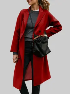 Aswulk Women's Solid Button Front Overcoat, Casual Long Sleeve Coat for Fall & Winter, Women's Clothing for Daily Wear