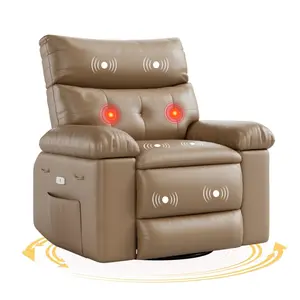 【GARVEE】Oversized 27'' Swivel Rocker Recliner Chair with Vibrating Massage, Heating, 1.5x Sponge Filling, Side Pocket, and Cup Holder - Comfortable Power Rocking Recliner for Living Room, Bedroom, and Nursery