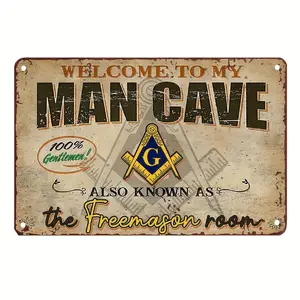 Retro Freemason Eco-Friendly Tin Iron Wall Decoration Signage - 8x12in Lightweight Welcome Plaque, Home Decor for Man Cave, Ideal Gifts & Collectibles for Dorm, Bar or Garage