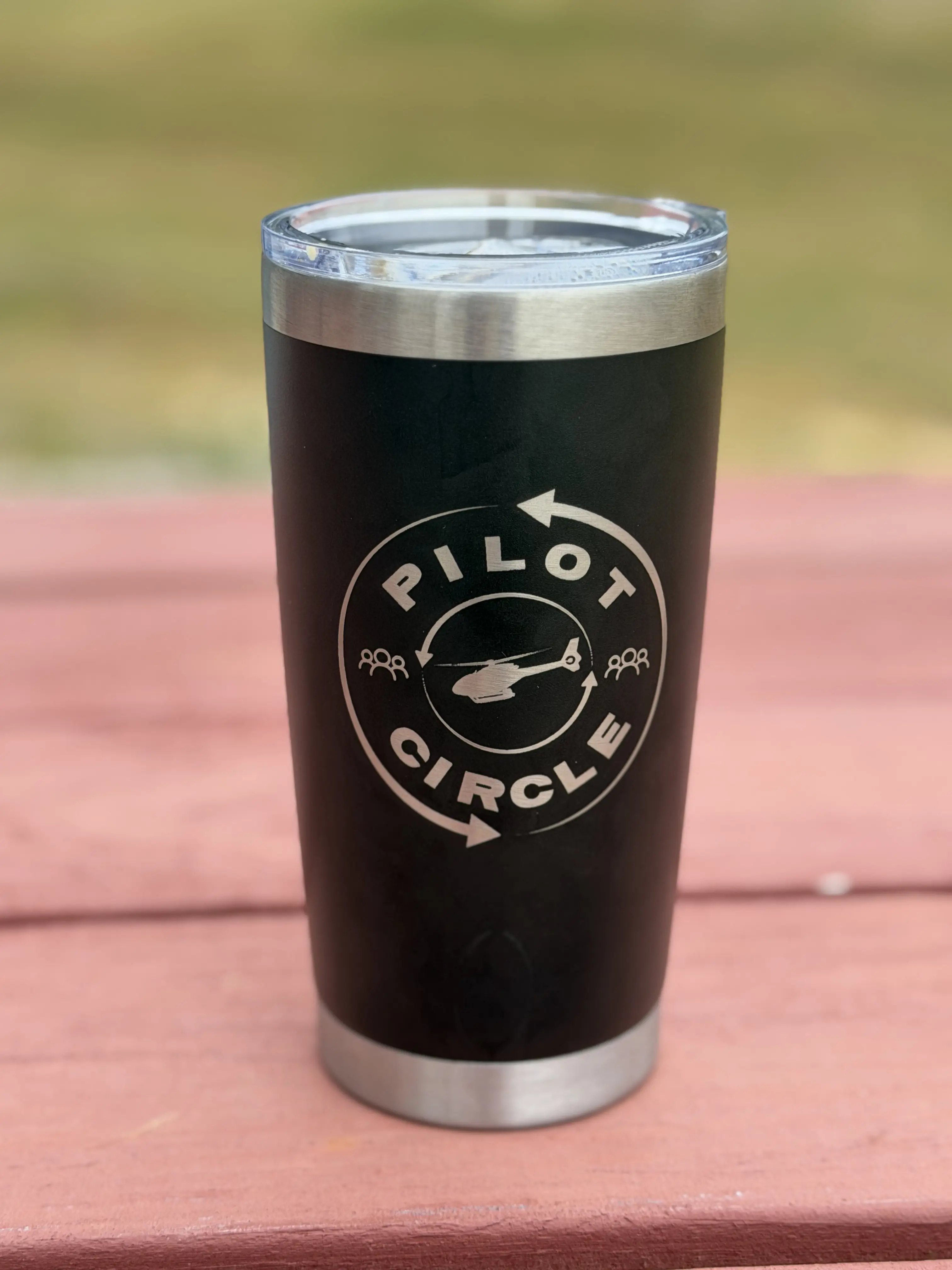 20 oz Insulated Portable Pilot Circle Tumbler with Engraved Design, Leak-Proof Lid, Reusable Drinkware Bottle