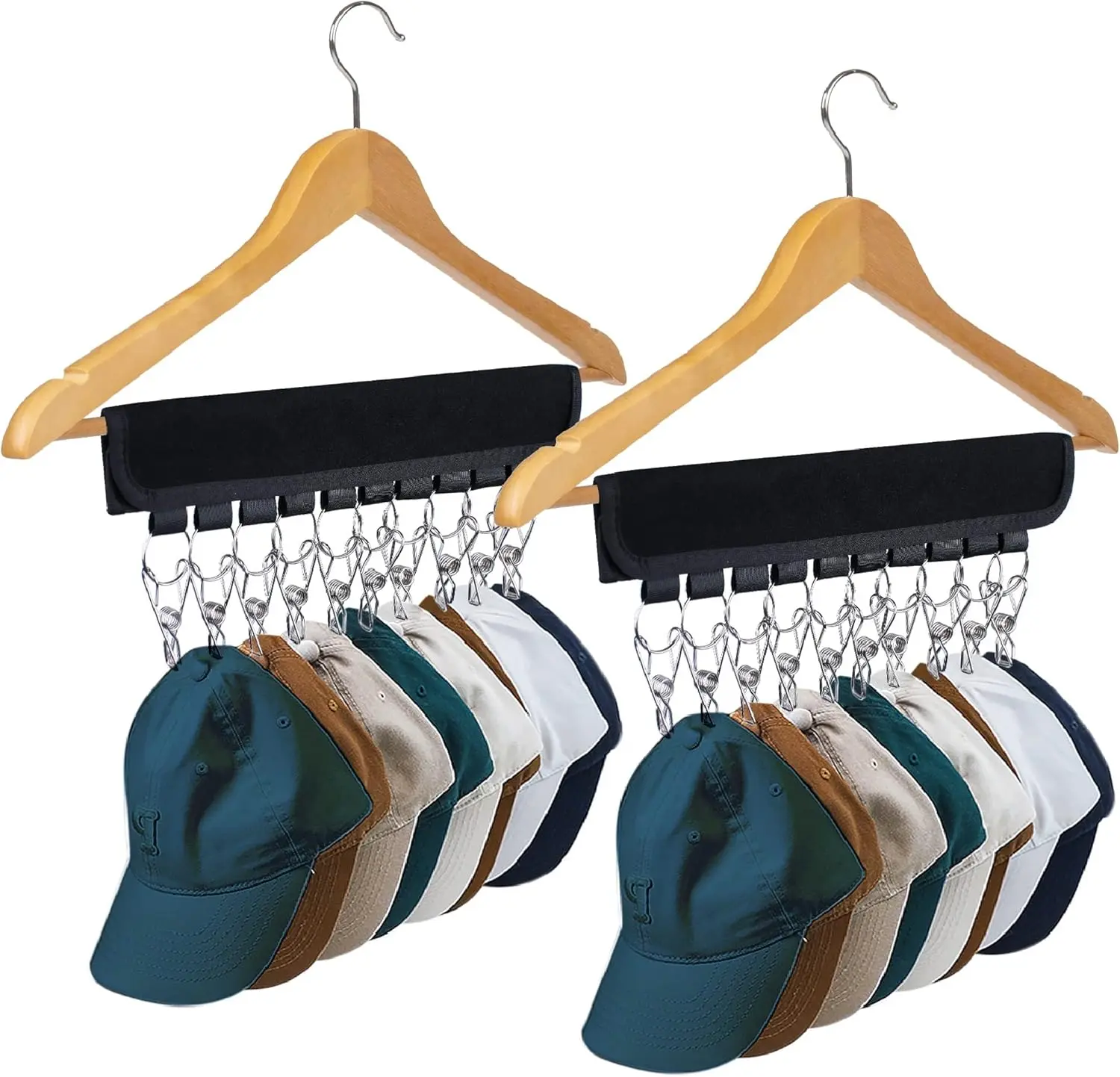 Hat Rack for Baseball Caps Hat Organizer Holder for Hanger & Room Closet Display, 2Pack 10 Hat Clips for Hang Ball Caps Beanie, for Men Gift, Not Including Hangers & Hats (2PC Black)