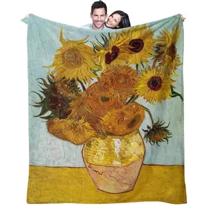 Artistic sunflower pattern, suitable for children and adults' holiday birthday gifts, soft, warm and lightweight plush blanket, suitable for bed, sofa, car, room decoration