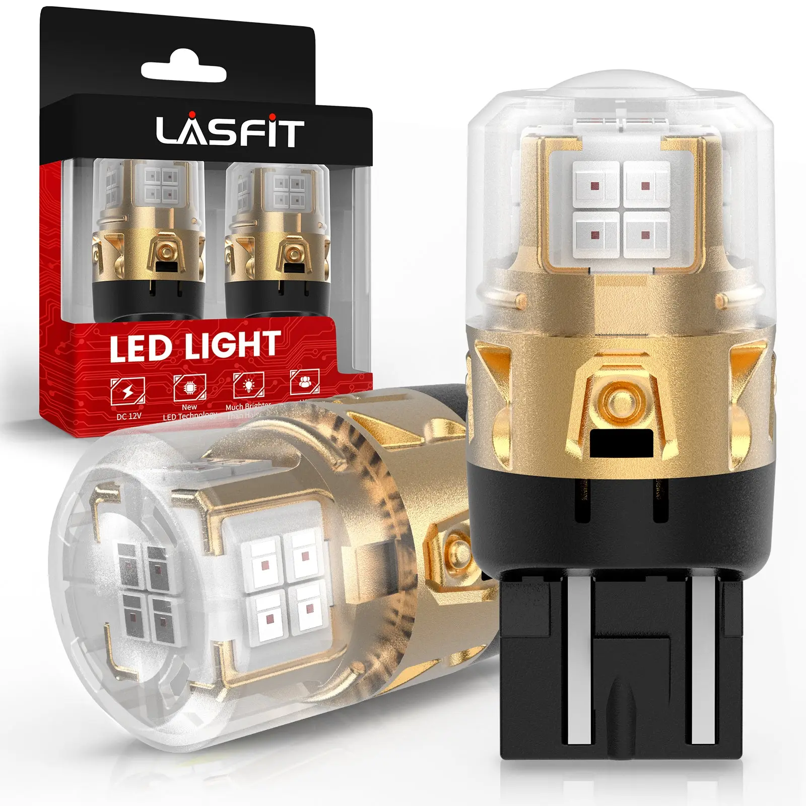 Lasfit Upgraded L2 Series LED Lights - 7443/7440/7444 Red Automotive Brake Tail Stop Parking Replacement Bulbs, 2-Pack