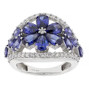 JTV White and Blue Cubic Zirconia Rhodium Over Sterling Silver Ring 6.85ctw