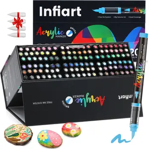 Acrylic Paint Markers Set, With Foldable Triangle Storage,Acrylic Paint Pens Brush Tip for Rock Painting, Wood, Glass, Stone, Canvas, Ceramic, Fabric,DIY Craft,Art Supplies for Adults,Art Mrkers