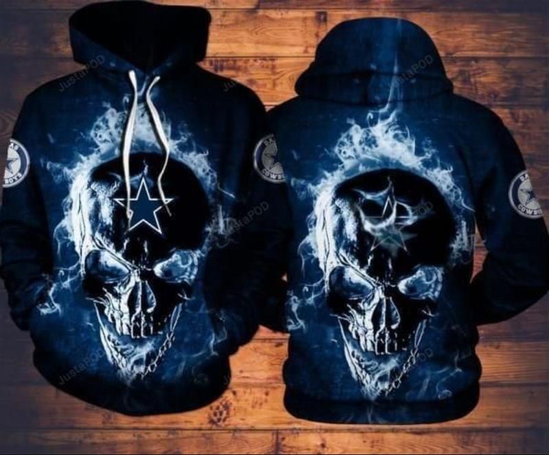 Dallas Cowboys Nfl Football Fire Skull Black 3D All Over Print Hoodie With Zip Up For Men And Women