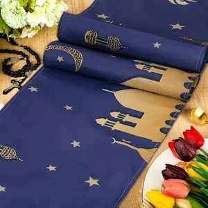 Eid Mubarak Table Runner Decoration, Blue and Ramadan Decor, Islamic Festival Home Dining Table Cover, 33x182 Cm