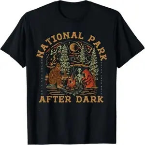 National Park After Dark Bigfoot Alien Camping Shirt, Funny Cryptid Creature Campfire Graphic Tee, Vintage Retro Outdoor Hiking National Park Tee, Sasquatch Alien Bear Camping Gift Shirt, Watch Your Back Camping Meme Tee