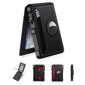 Airtag Wallet for Men, Mens Smart Wallet for Air Tag RFID Blocking, Minimalist Bifold Pop Up Aluminum Credit Card Case Holder 12+ Cards with ID Window, Gift for Men, No Airtag Included