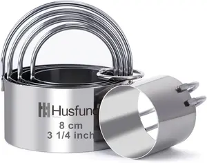 5 Pcs Professional Stainless Steel Cookie Cutters Set Round Biscuit Cutter with Handle for Cake Dumpling Doughnut Essential Baking Tools for Dough Preparation