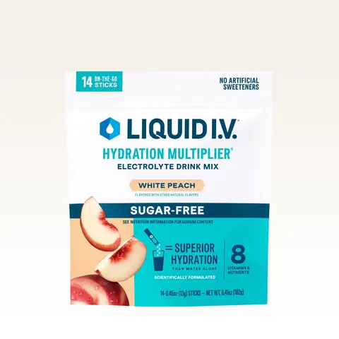 Liquid I.V. Sugar-Free Hydration Multiplier - White Peach - Hydration Powder Packets | Electrolyte Powder Drink Mix | Convenient Single-Serving Sticks | 8 Vitamins & Nutrients | 1 Pack (14 Servings)​