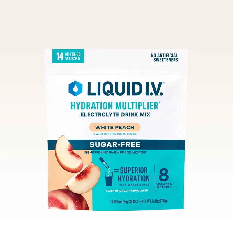 Liquid I.V. Sugar-Free Hydration Multiplier - White Peach - Hydration Powder Packets | Electrolyte Powder Drink Mix | Convenient Single-Serving Sticks | 8 Vitamins & Nutrients | 1 Pack (14 Servings)