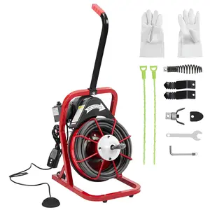 Drain Cleaner Machine 75 ft x 1/2 in Sewer Auger Elctric Drain Auger for 1 to 4 in Pipes with 4 Cutter, Air-Activated Foot Switch, Gloves (K300K)