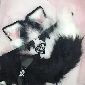 Black pink ear necklace Halloween costume kawaii goth