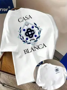 Casa Blanca Laurel Emblem' Luxury High-Street, Casual White Short-Sleeve T-Shirt, Streetwear Top, Soft Cotton Fabric, Bold Emblem, Trendy Oversized-Fit, Eye-Catching Crest Print, Versatile Daily Wear, Perfect for Luxury/Street Style Fans