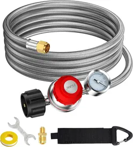Alloxity 12FT 0-30 PSI Adjustable High Pressure Propane Regulator with Gauge,Stainless Propane Regulator with Hose QCC1 with 3/8 Flare x 1/8 MNPT Fits for Turkey Fryer,Propane Burner,Fire Pit, Forge