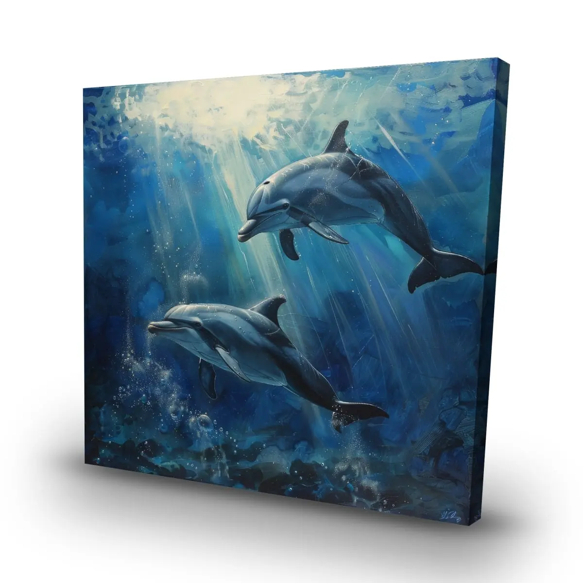 360 Stand Dolphin Wall Art Print - 32x32 in Playful Contemporary Coastal Decor, Artistic Colorful Ocean-Inspired Marine Animal Poster, Modern Home Room Decor, Ideal Gift