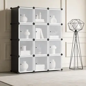 12-Cube Modular Storage Cabinet, Space-Saving Organizer with Plastic & Metal Shelves, Easy-Assembly Closet System for Home or Office, Durable & Versa