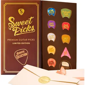 Acoustic  Picks Sampler in Signature  Pick Holder |   with Play Style Guide | Includes Thin Medium Heavy |  for Beginners &  Lovers | Acoustic Collection