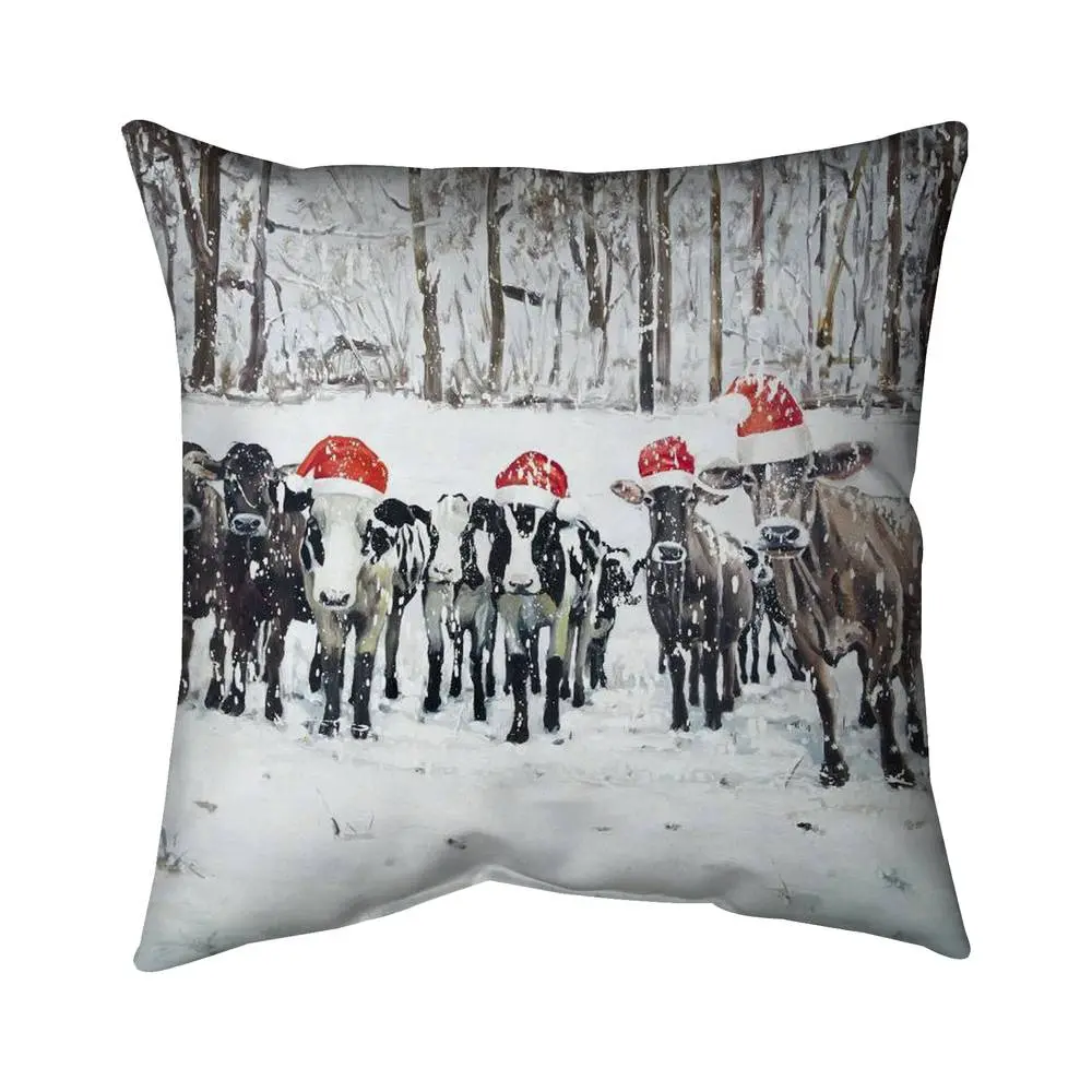 Begin Home Decor 5541-1616-HO24 16 x 16 in. Curious Christmas Cows Rustic Farm Animals Pillow - Home Decor