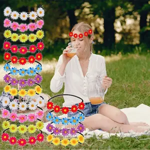 16pcs Daisy Flower Headbands, Adjustable Braided Floral Hair Accessories, Non-slip Plastic Garland for Birthday, Wedding, Party, Versatile Headwear soft nurse scarf head wrap band