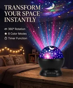 Kids' Star Night Light Projector, 12 Color-Changing Modes, 360° Rotatable Moon Star Design, USB-Powered Desk Lamp for Bedroom Decor & Girls' Birthday Gift (Black, RGB),summervibes