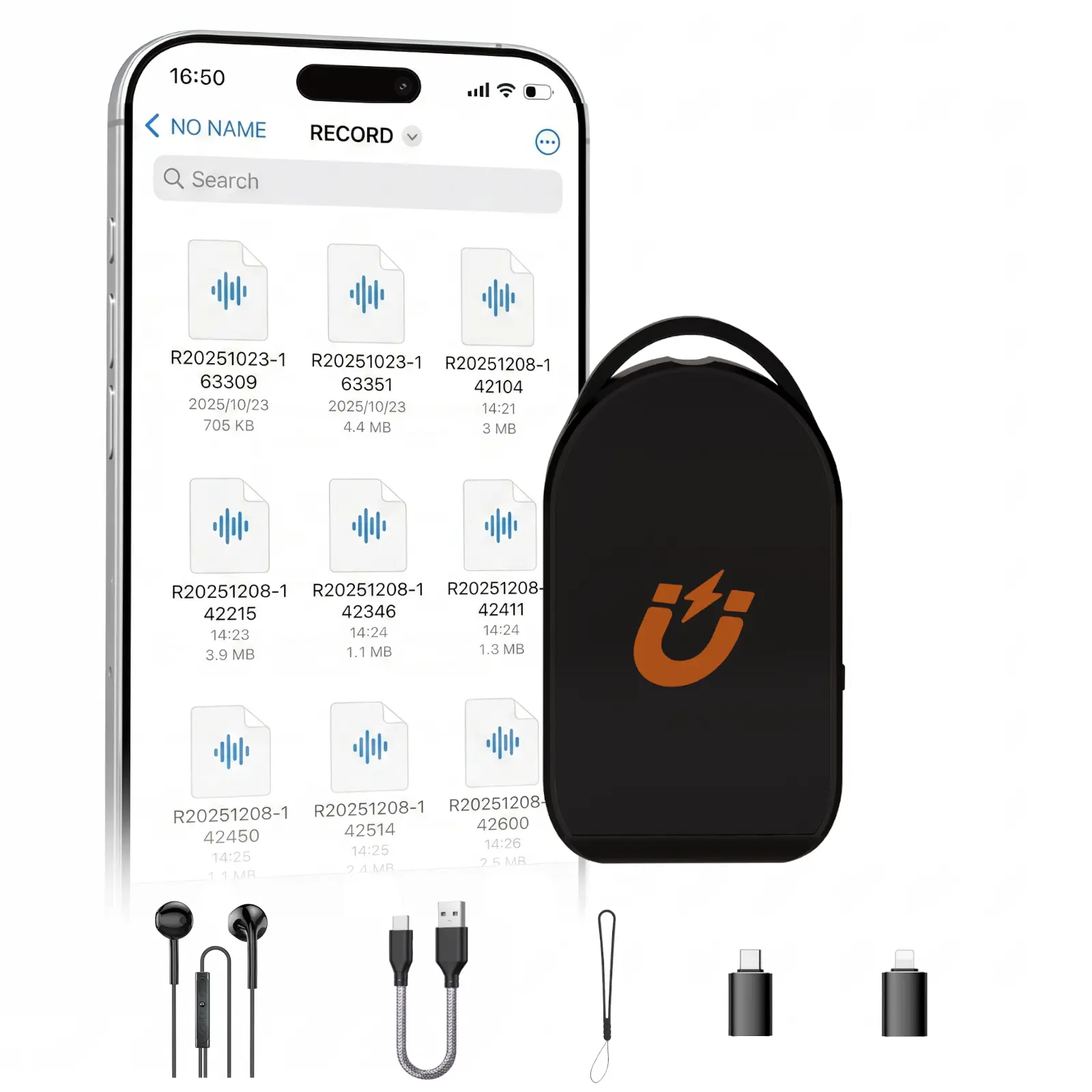 Magnetic Mini Digital Voice Recorder with Noise Reduction & OTG Adapter 1 Touch Recording 96H Continuous Use HD Noise Reduction Adjustable Voice Activation Long Battery Large Storage