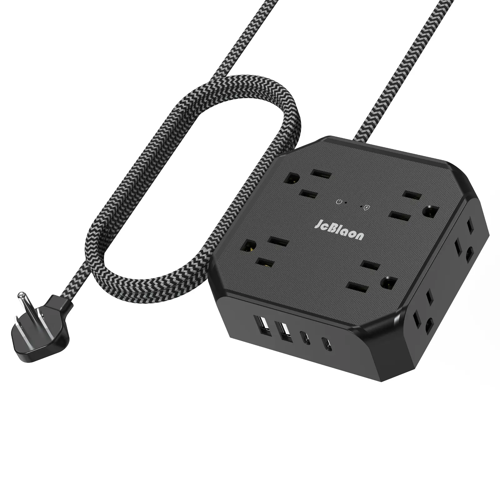 Compact Durable Portable Rectangle Surge Protector Box - 8-Socket Power Strip, 4 USB Outlets (2 USB-C), 5ft Flat Plug Extension Cord, 10cm*10cm*3.5cm Wall Extender for College Dorm, Office Devices Essentials
