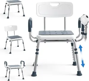 4-in-1 Shower Chair for Inside Shower, Fits for  and  - Anti-Scald Padded Arms, Enhance Non-Slip , 6-Height Adjustable Shower Seats for Adults, Tool-Free Assembly, FSA/HSA Eligible