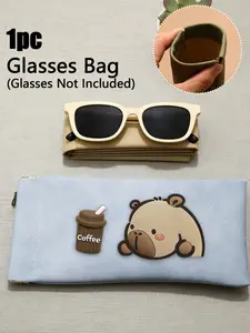 Cute Capybara Faux Leather Glasses Case - Adorable Bear Design, Durable Eyewear Protector for Women's Fashion Glasses, Prescription Frames, and Sunglasses, Scratch and Pressure Resistant, Cartoon Animal Print, Eyeglass Storage Case, Glasses Bag